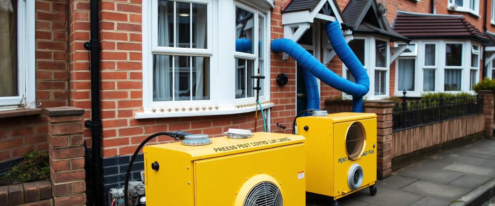 Professional bed bug heat treatment equipment outside a British property